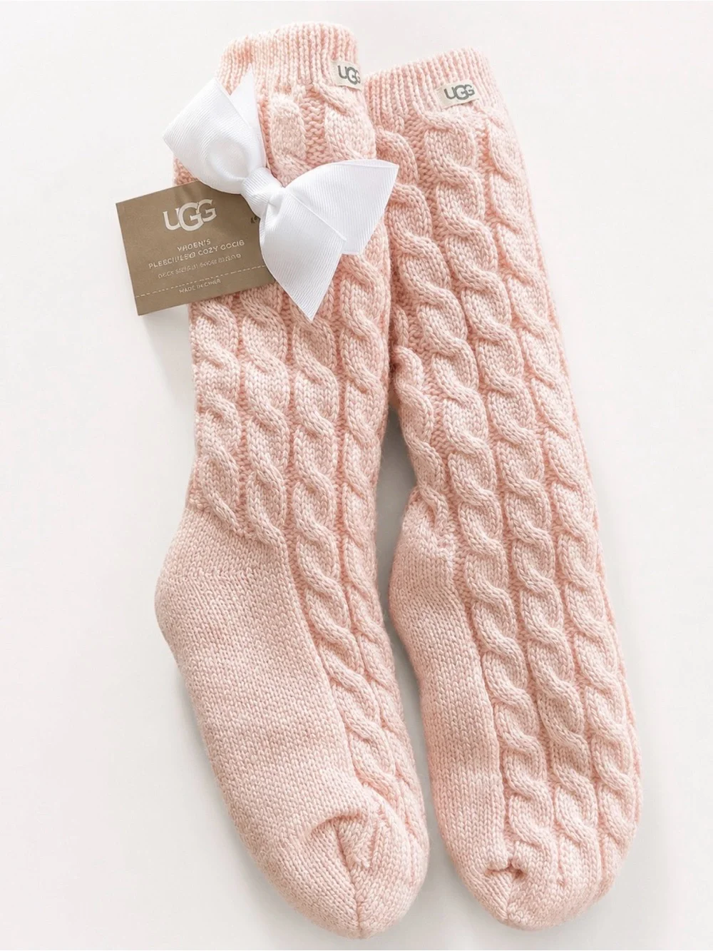 UGG women Pink Cable Knit Crew Socks